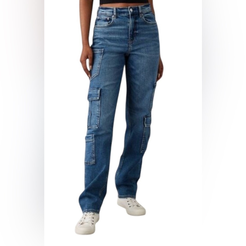 AE American Eagle Stretch Jean 6R Curvy Super High-Waisted Baggy Straight Cargo